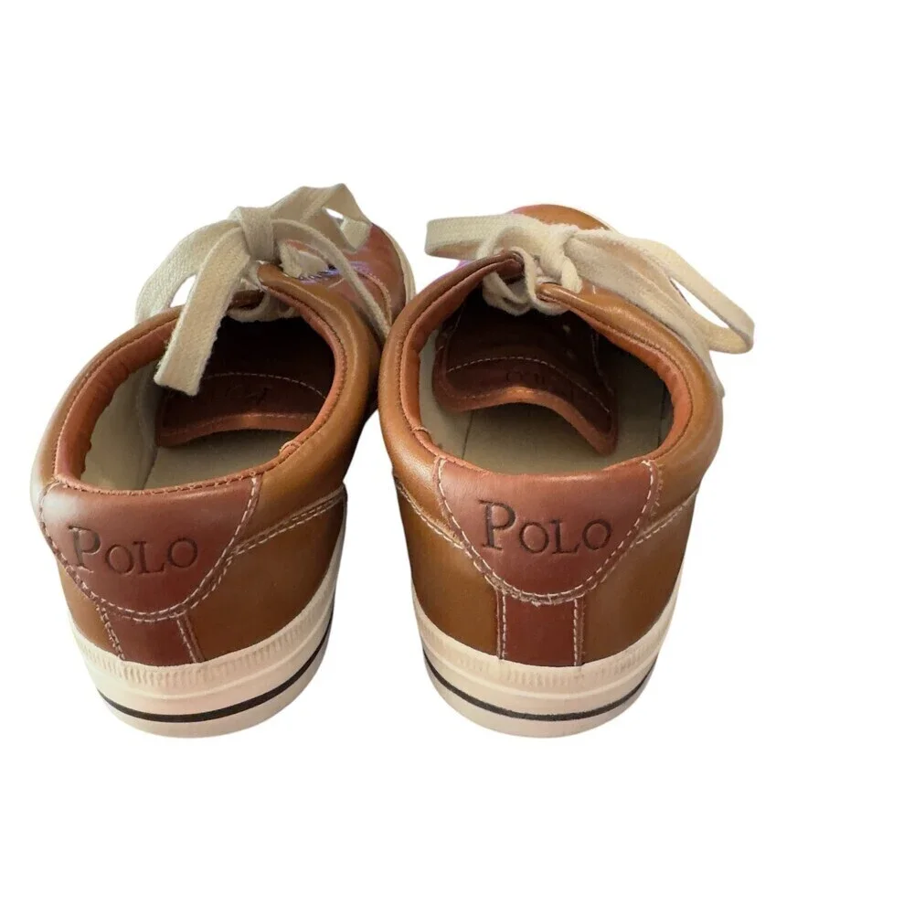Polo Ralph Lauren Mens SoftBrown Leather Sneakers Size 9.5 - Picture 5 of 7